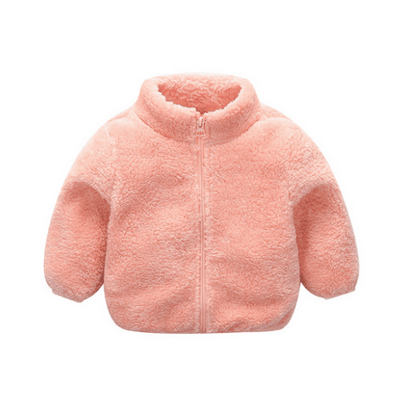 

Fanvereka Toddler Baby Plush Coat Long Sleeve Solid Color Zipper Closure Outwear