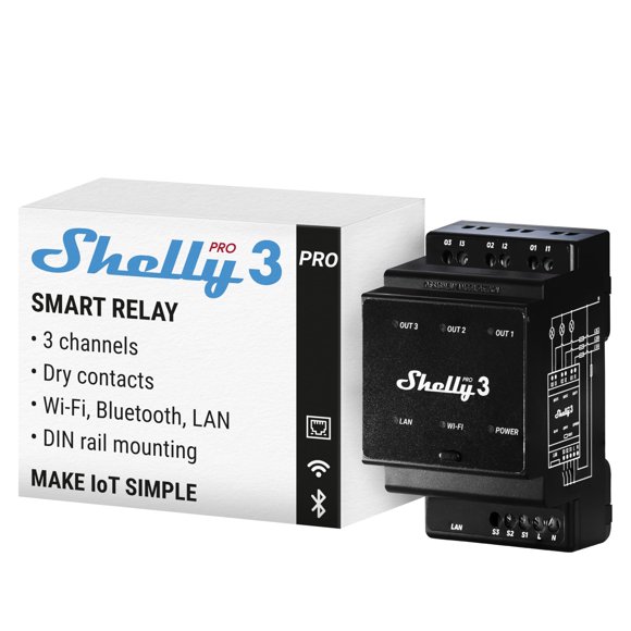 Shelly Pro 3 | Wi-Fi & LAN, 3-Channel Smart Relay | Home & Facility Automation | Compatible with Alexa & Google Home | iOS Android App | Lights Autom