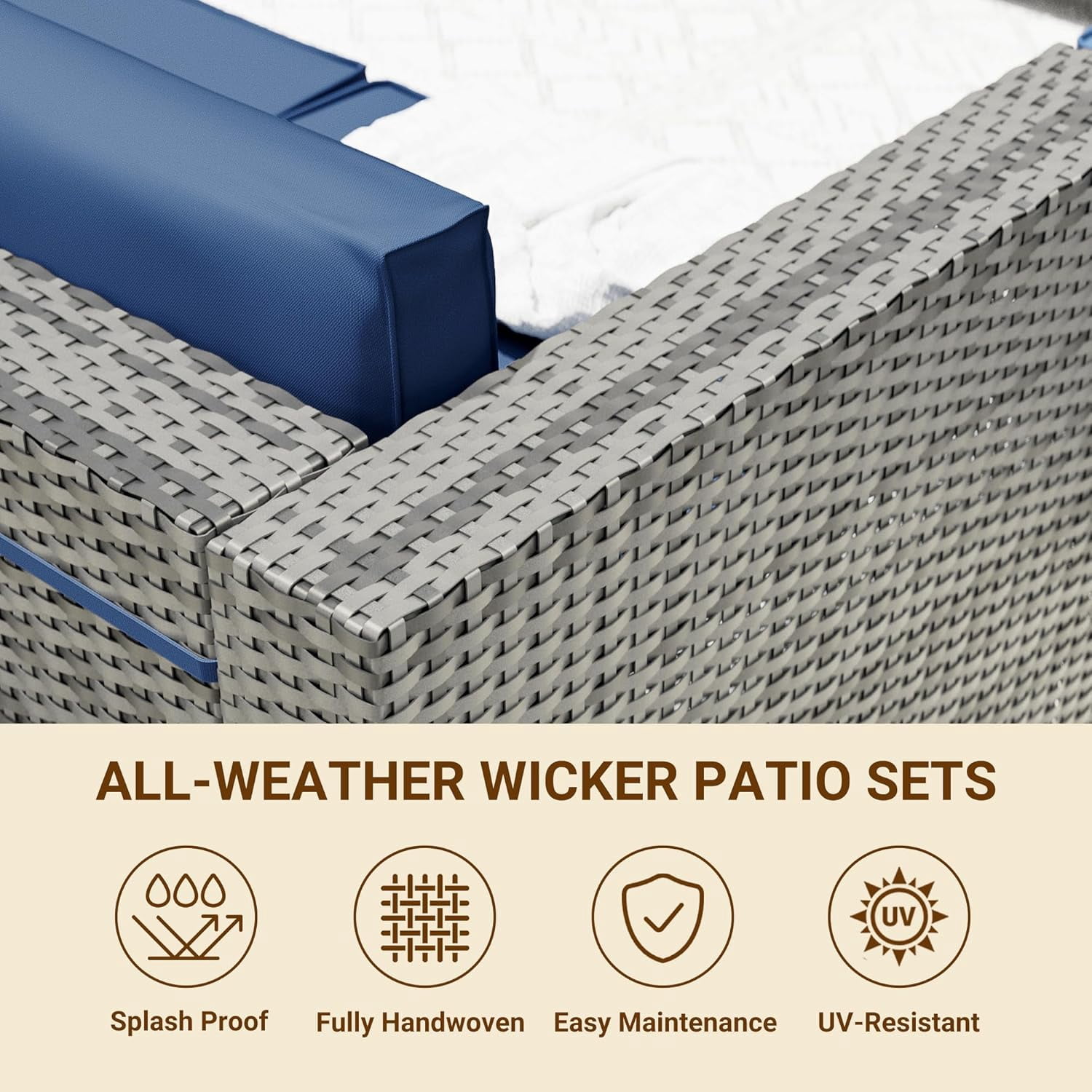 ELPOSUN Patio Furniture Set, 7-Piece Patio Furniture Set with Coffee Table & Waterproof Covers, All-Weather Wicker Outdoor Sectional for Backyard Balcony, Navy