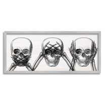 Stupell Industries Speak See Hear No Evil Skulls Graphic Art Gray Framed Art Print Wall Art, Design by Lil' Rue