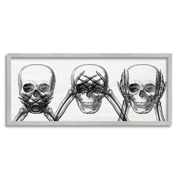 Stupell Industries Speak See Hear No Evil Skulls Graphic Art Gray Framed Art Print Wall Art, Design by Lil' Rue