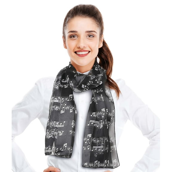 CBC Crown Women's Lightweight Music Notes Theme Silk Feeling 13" x 60" Fashion Novelty Scarf