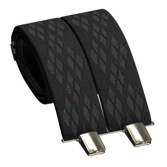 Premium Men's Suspenders Y-Shaped 1 3/8" Wide Rhombus Elastic Braces (Black)