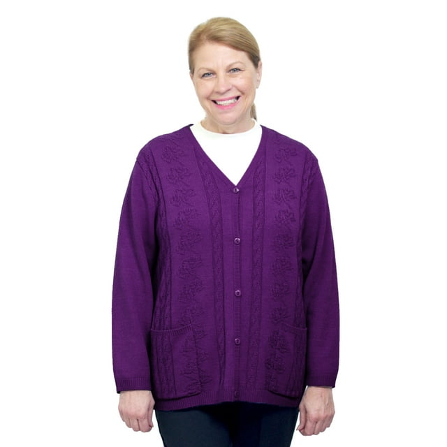 Silverts Women Cardigan Open Back Knit Sweater, L, Plum