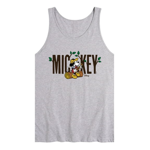 Disney - Mickey & Friends - Mickey Sits on a Log Playing Music - Camping - Men's Jersey Tank Top