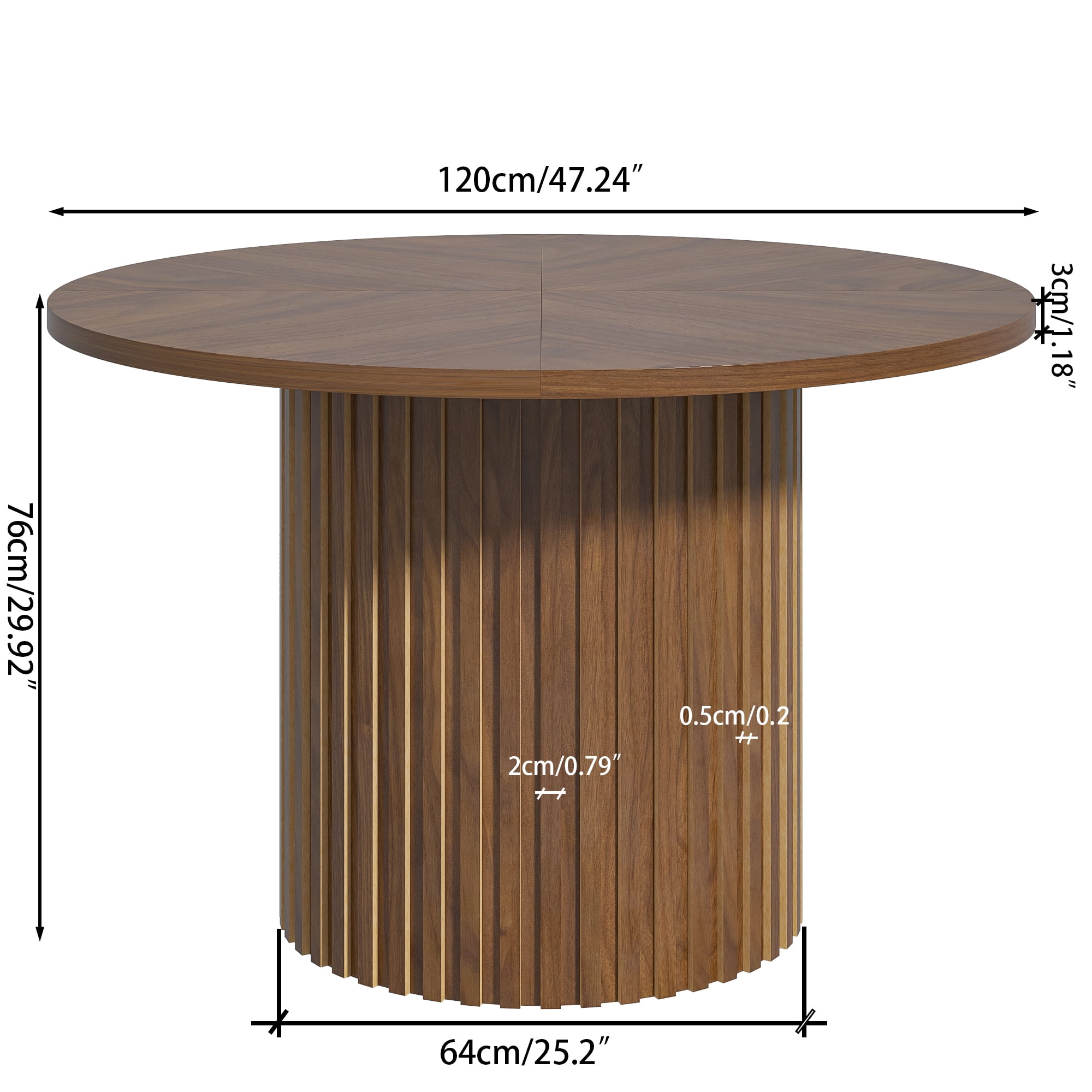 Round Dining Table for 4-6 People, Circle Kitchen Table for Dining Room, Fluted Dining Kitchen Table