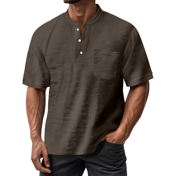 Men's Henley Short Sleeve Shirt Cotton Lightweight Tee Shirts Casual Summer Basic Tees with Pocket
