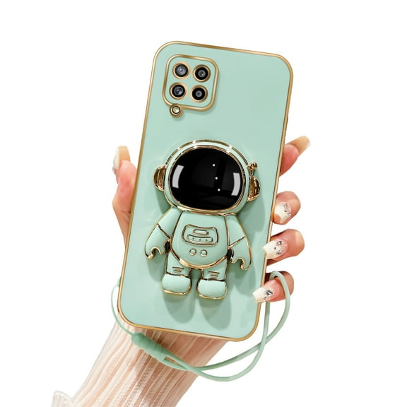 Annyojo for Samsung Galaxy A42 5G Case 6D Astronaut Case with Stand Function,with Lanyard Luxury Plating Case Cover for Galaxy A42 5G Phone Case, Cyan