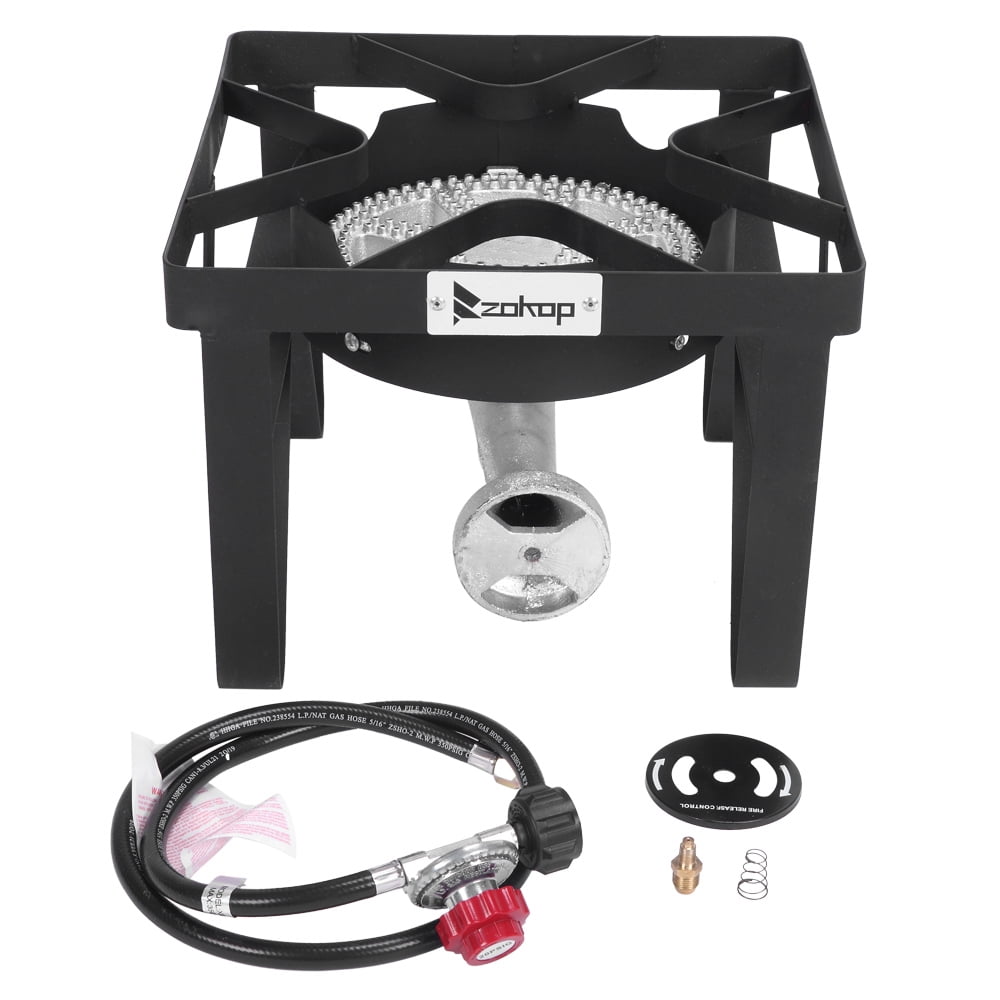 UWR-Nite Square Heavy Duty Single Burner Outdoor Stove Propane Gas Cooker with Adjustable 0-20Psi Regulator & Steel Braided Hose Perfect for Home Brewing, Turkey Fry, Maple Syrup Prep