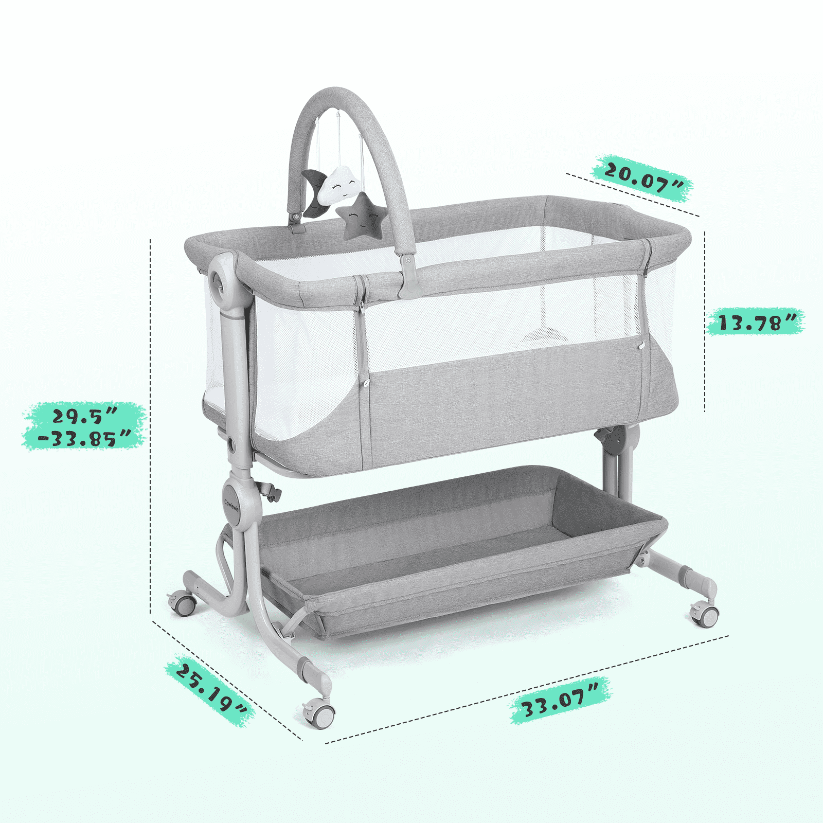 Cowiewie Infant Co Sleeper Bedside Bassinet Compact Portable Cradle with Storage Basket Toys for 0 6 Months Gray Walmart