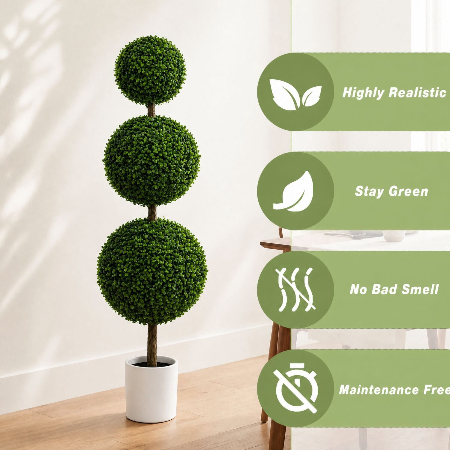 Easy4Home 4FT Artificial Triple Ball Boxwood Topiary Tree Potted Faux Floor Plant – Ready to Display