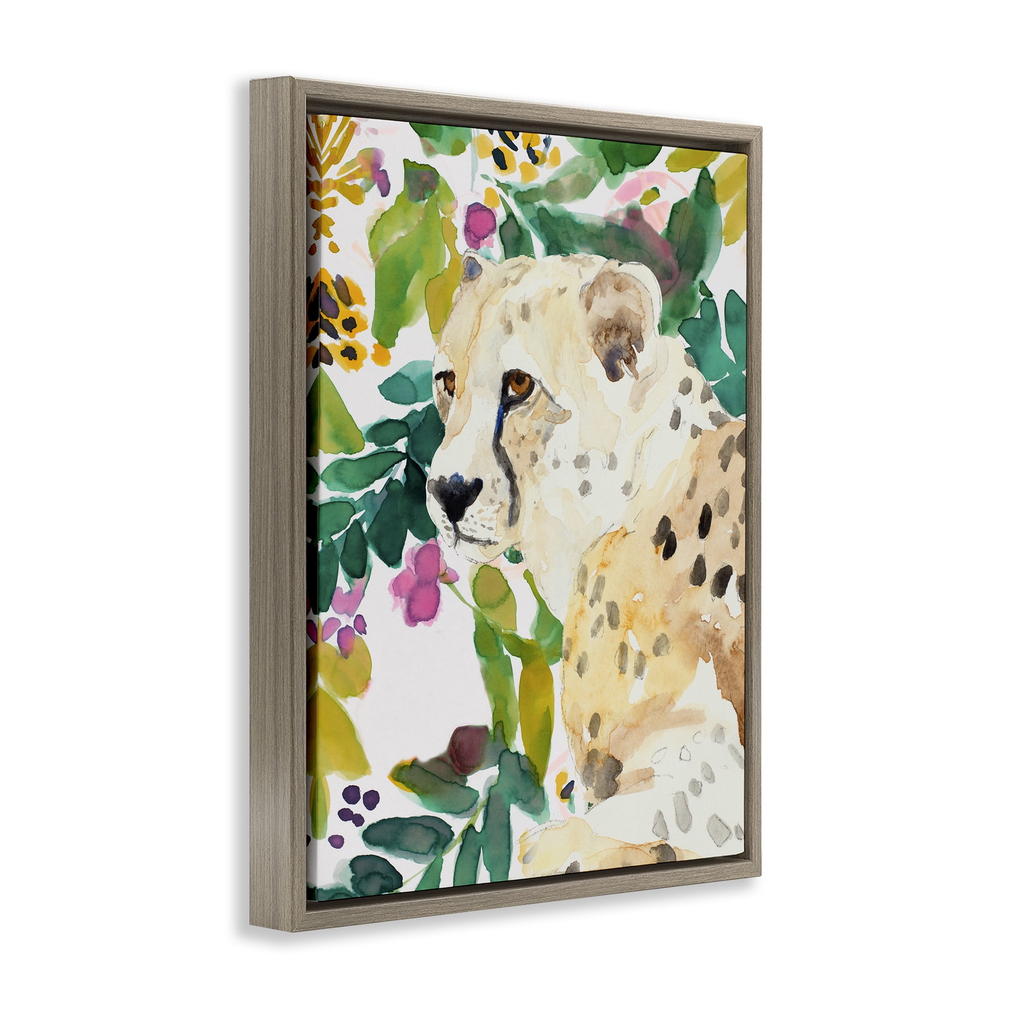 Stupell Industries Garden Plants Leopard Brown Framed Floater Canvas Wall Art, design by Lanie Loreth