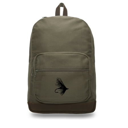 Fly Fishing Lure Hook Canvas Teardrop Backpack with Leather Bottom