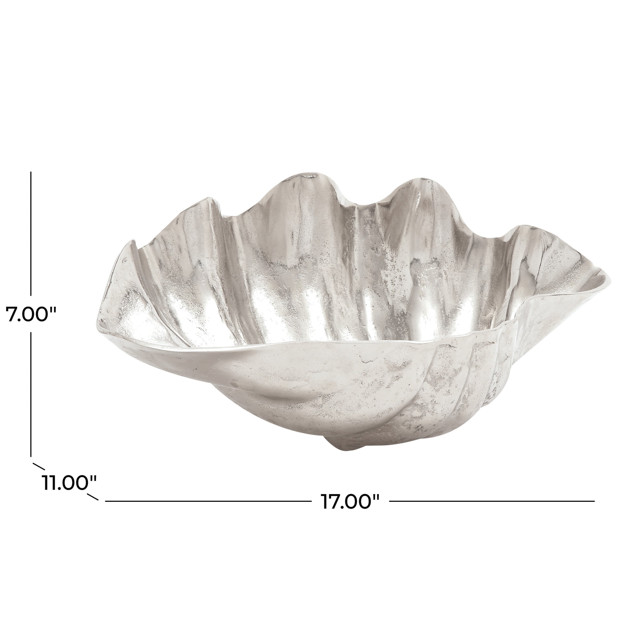 DecMode 11" Asymmetrical Textured Shell Aluminum Metal Decorative Bowl