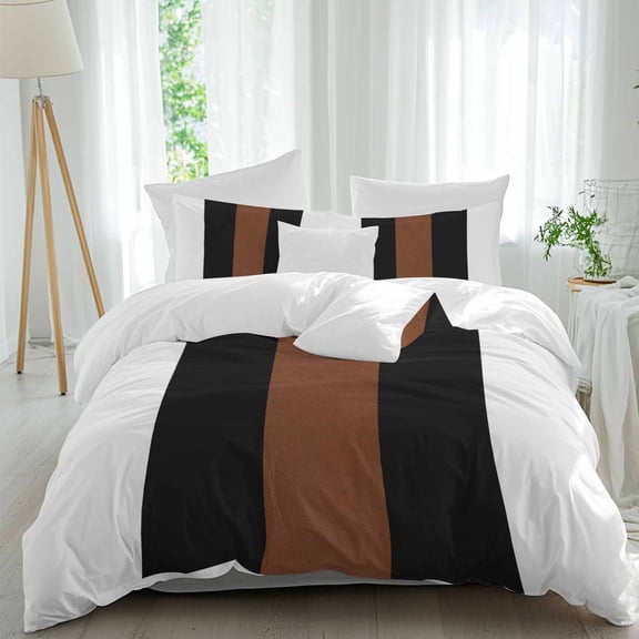 3 Piece Brown Black White Duvet Cover Set Twin Size, Microfiber Comforter/Quilt Cover with Corner Ties and 2 Pillowcases, Contemporary Boho Modern Art All Season Soft Bedding with Zipper Closure