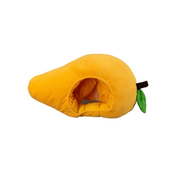 Plush Headwear Mango Shape, Soft Cozy Stuffed Fruit Hat with Leaf Detail, Fun Party Costume Accessory for Halloween, Role Playing and Photo Props