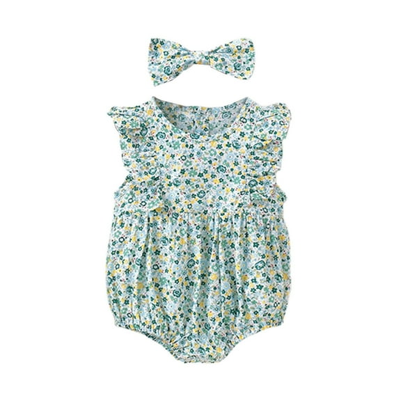 Baby Girl Romper Trendy Girls Bodysuits Comfort Triangle Sleeve Design Summer Days Casual Outings Baby Girl Onesies Light Green 12 Months-18 Months