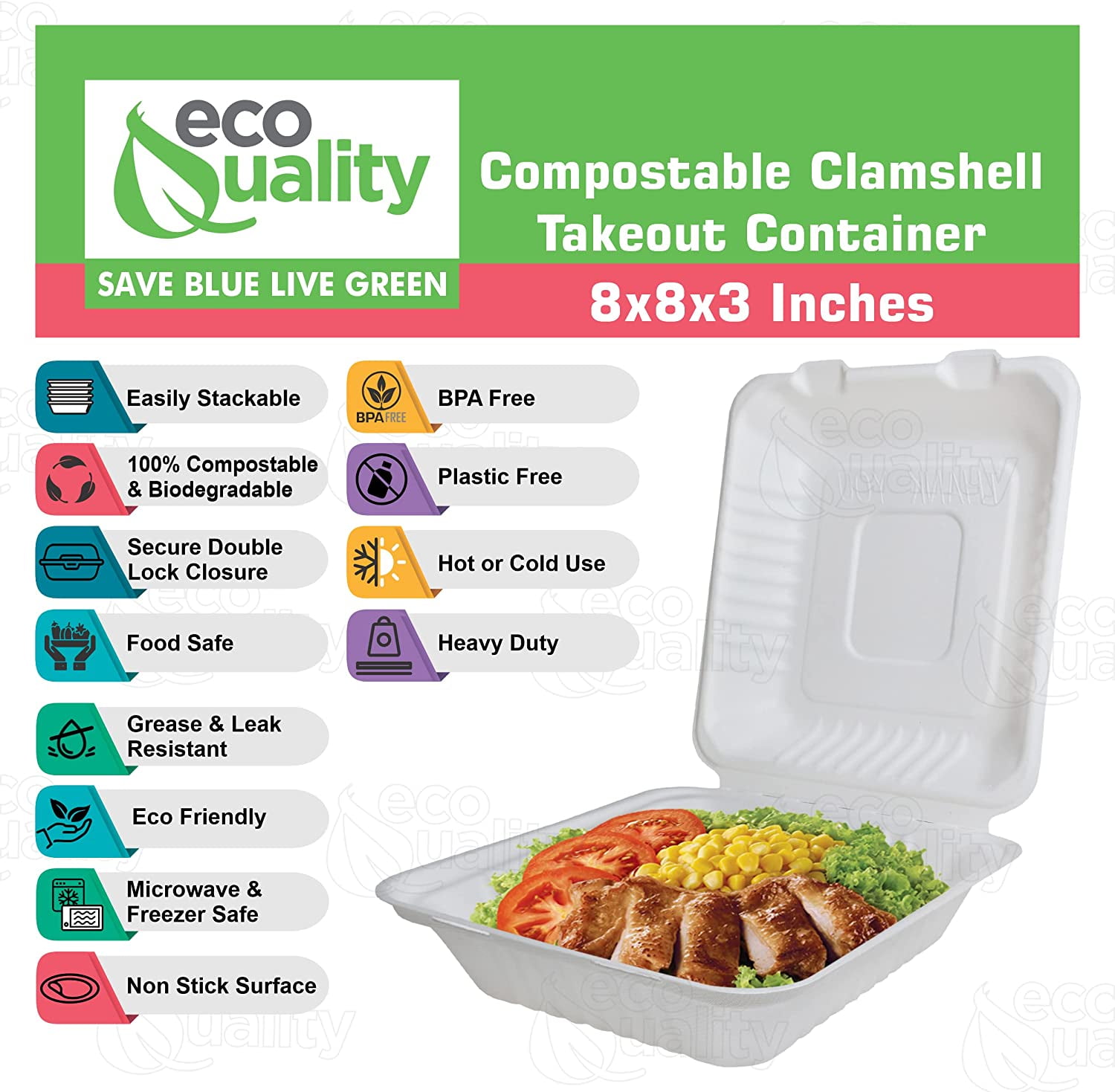 Raj Eco to Go Containers Compostable Clamshell Disposable, 8x8 50-pack Take  Out Box, Biodegradable, Eco Friendly, Food Container Brown 