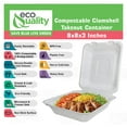 thumbnail image 2 of Compostable Square Hinged Clamshell Take Out Food Containers 8x8 - Heavy Duty Quality Disposable to go Containers, Single Compartment Eco-Friendly , Bagasse Fiber Containers with Lids (25), 2 of 8