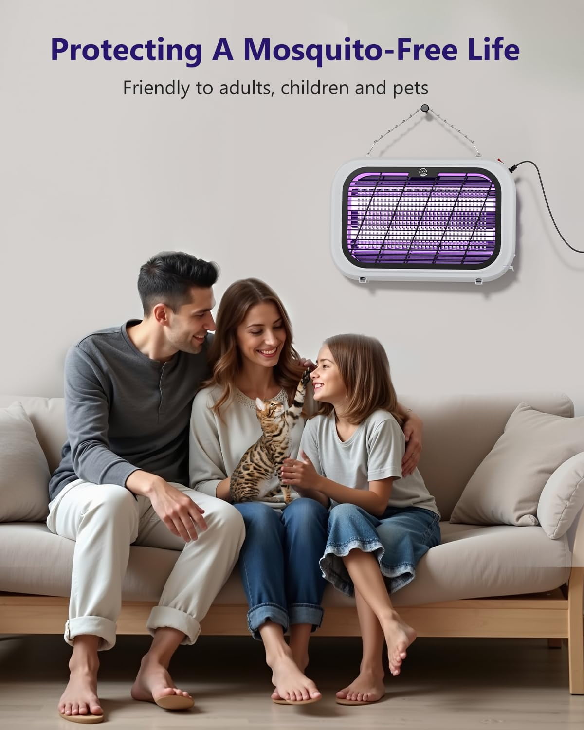 Indoor Electric Bug Zapper, Powerful Fly Zapper with Double-Layer High-Voltage Grid, All-Round Mosquito Catcher for Mosquito/Fly/Moth/Gnat, LED Trap, Removable Tray & 2 Replace Light Tube, Hangable