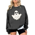 thumbnail image 3 of BiZtdJrK Crew Neck Sweatshirts for Women Halloween Ghost Printed Long Sleeve Cute Pullover Tops Novelty Casual Sweat Shirt Gray S, 3 of 5