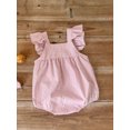 thumbnail image 2 of Kmbangi Barboteuse Courte pour Fille, Manches Volantes d'Été Col Carré à Carreaux + Bandeau Décontracté pour Fête Rue 0-3 Ans, 2 of 9