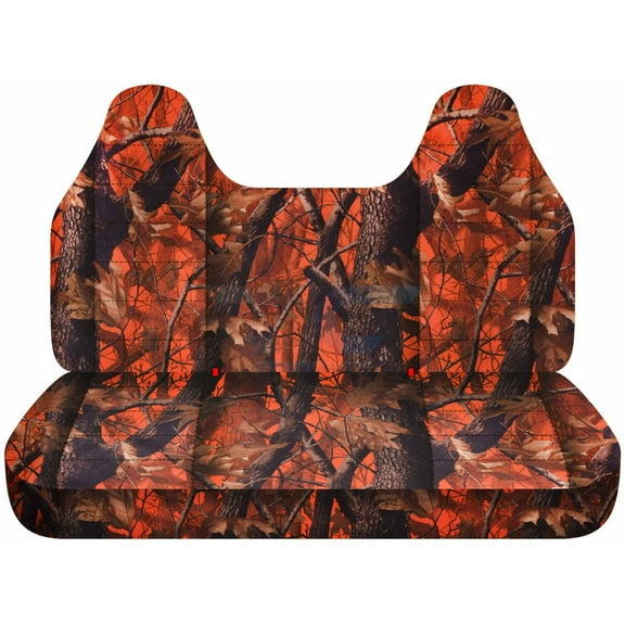 Fits 1992-1998 Ford F-150 Camo Seat Covers Front Solid Bench Molded Headrests:Orange Tree