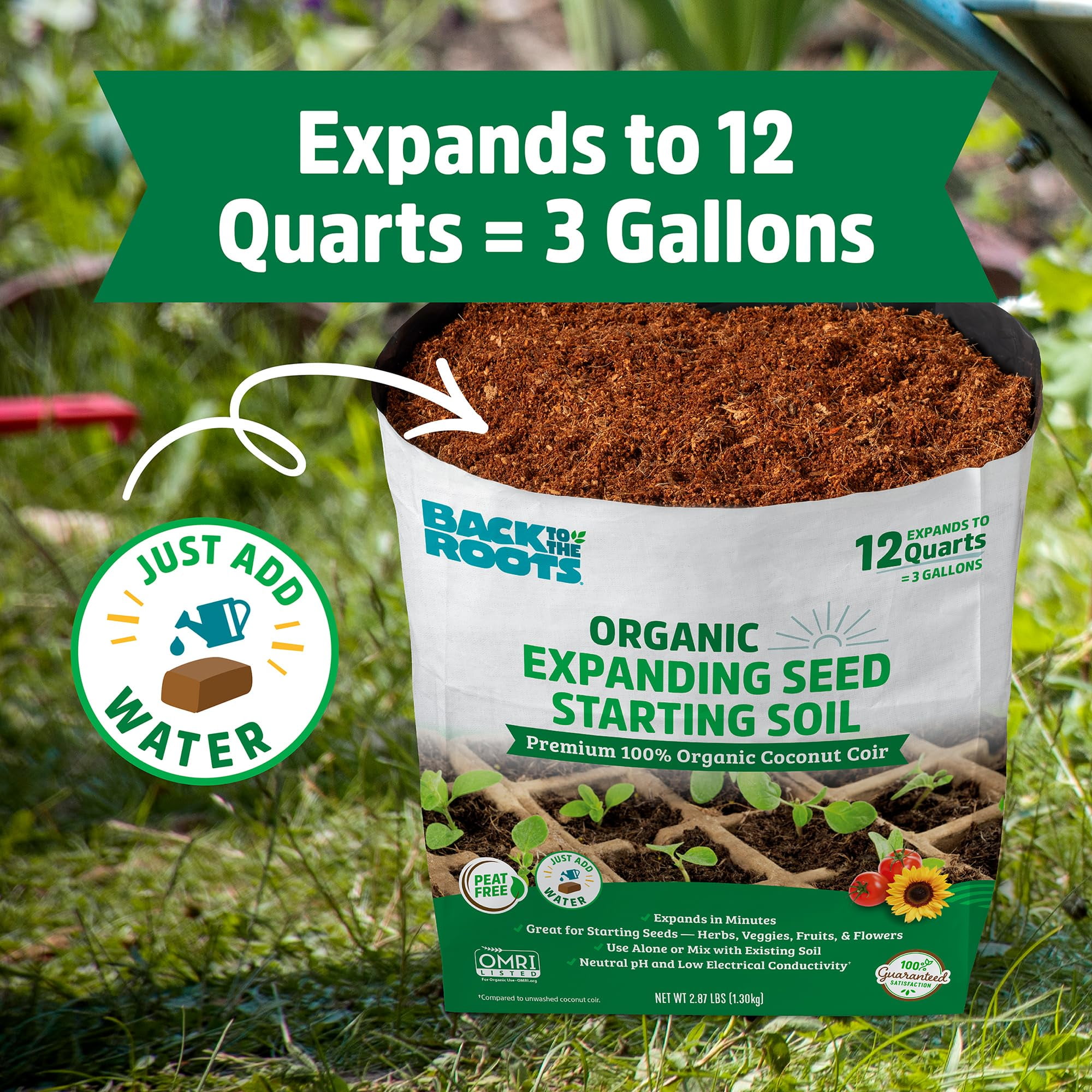 Back to the Roots Organic Seed MVR1&nbsp;Starting, Compressed Block expands to 12 Quarts, Made for Herbs, Veggies, Flowers