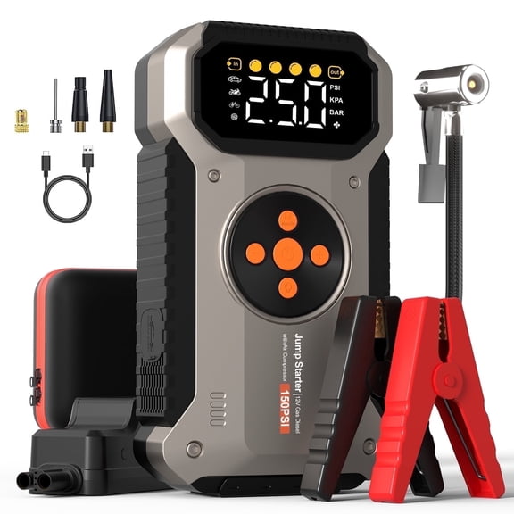 Featou 5000A Car Battery Jump Starter with 150 PSI Air Compressor, 12V Jump Box with Jumper Cables(8.5L Gas/ 7.0L Diesel), LCD Display