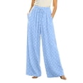 thumbnail image 2 of Sunnin Womens Pleated Wide Leg Pants Polka Dot Drawstring Waist Flowy Vacation Trousers, 2 of 6