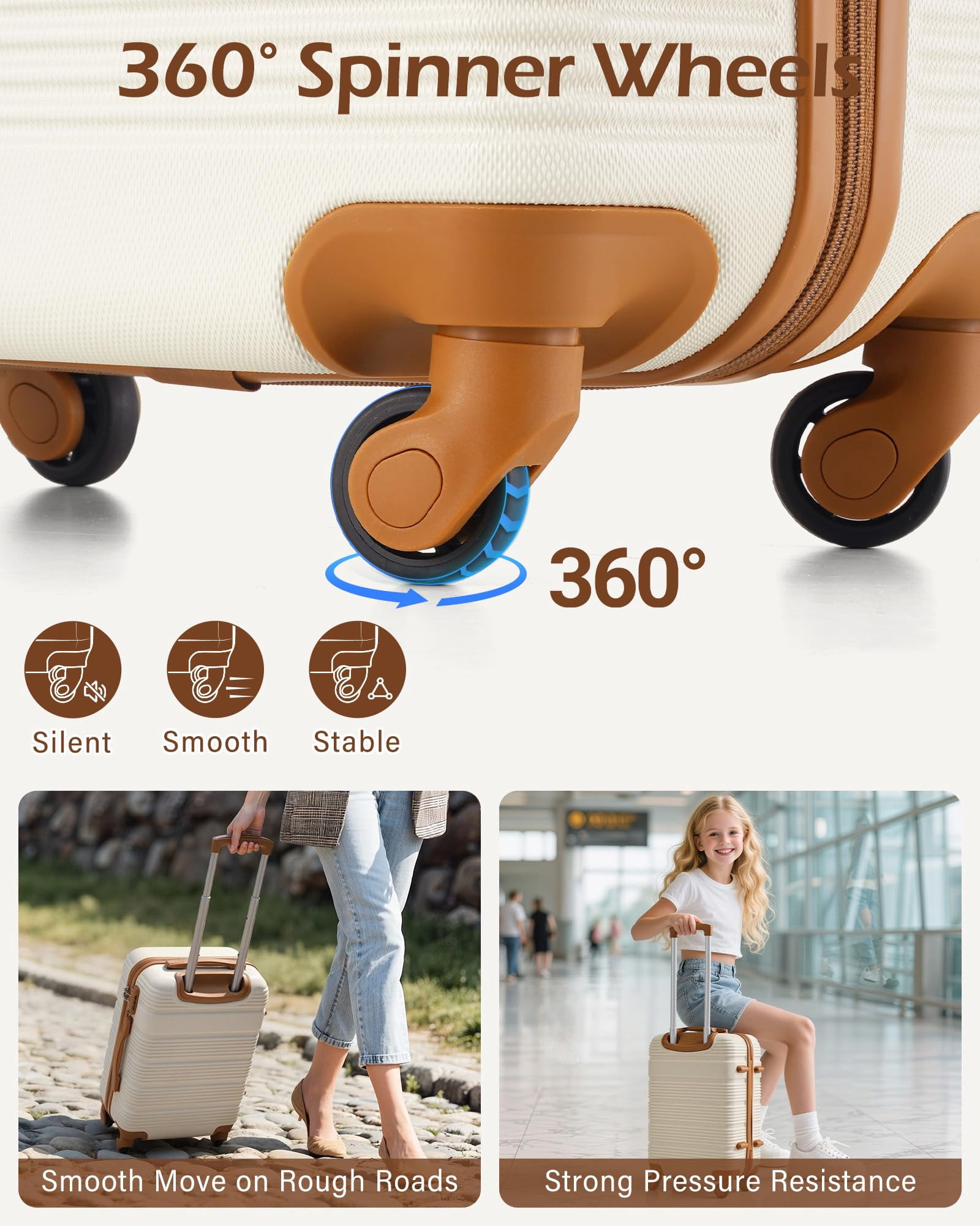 LONG VACATION 3 Piece Carry On Luggage 20 Inch Carryon Suitcase with Spinner Wheels, ABS+PC Hardshell Suitcase set with TSA Lock & YKK Zipper