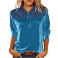 thumbnail image 1 of Camisetas de Manga Larga de Negocios Casual para las Mujeres Slim-Fitting Gold Velvet Denim Patchwork Pullover, Camisetas de Manga Larga de las Señoras para el Trabajo Diario de la Oficina, 1 of 7