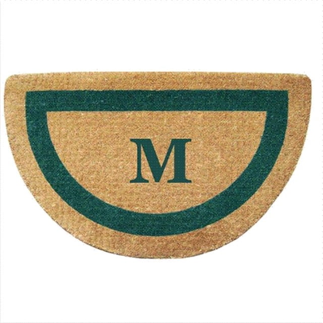Nedia Home 02057M Single Picture - Green Frame 22 x 36 In. Half Round Heavy Duty Coir Doormat - Monogrammed M