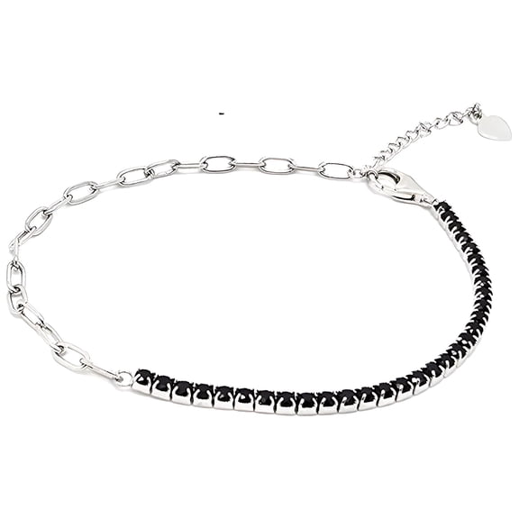 Paperclip Chain Half CZ Tennis Bracelet for Women Adjustable to 7.5" Sterling Silver Ginger Lyne Collection