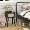 thumbnail image 5 of Nightstand Set of 2, Small Black Bedside Table, End Table with Rattan Door, Boho Side Table with Solid Wood Legs for Bedroom Living Room Small Space, 5 of 14