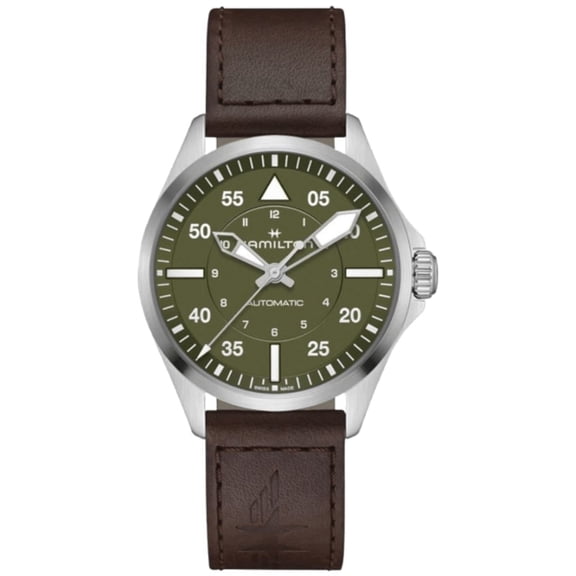 Hamilton Khaki Aviation Pilot Auto 39mm Green Dial Brown Leather Strap Men's Watch H76305560