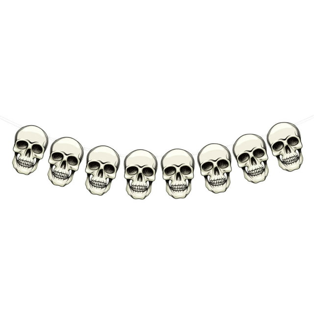 Halloween Hanging Decorations 9 Pcs Ghost Pumpkin Skull Pull Flag Streamer Set with White Rope for Party Home Decor
