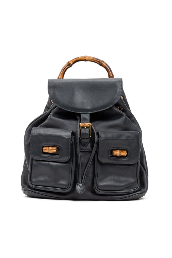 Pre-Owned Gucci Black Large Bamboo Backpack Backpack Smooth Calfskin Leather