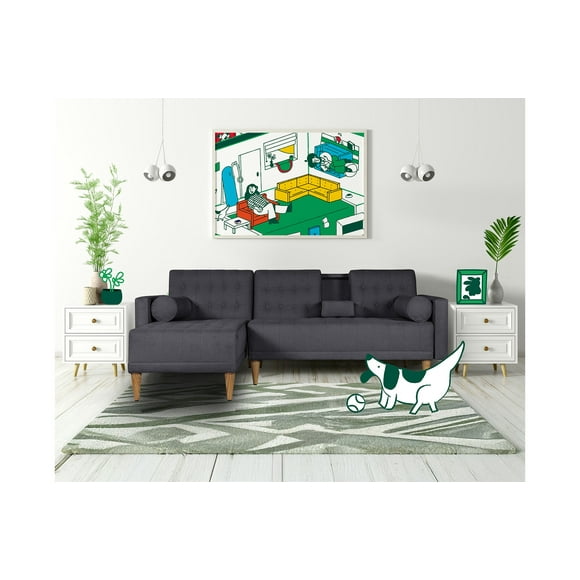 Sala Modular Reversible Makora Tyson Con Memory Foam, Color Gris Oxford, Lino Respaldo Reclinable De 3 posiciones.