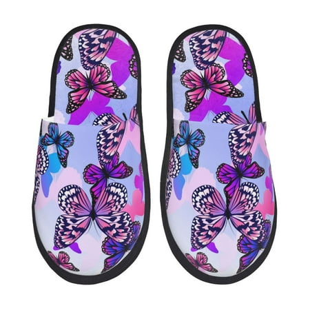 Balery Flying Butterflies Slient Indoor Furry Fleece Comfort House Shoes Soft Non-Slip Home Shoes Cotton slippers House Slippers-- Large