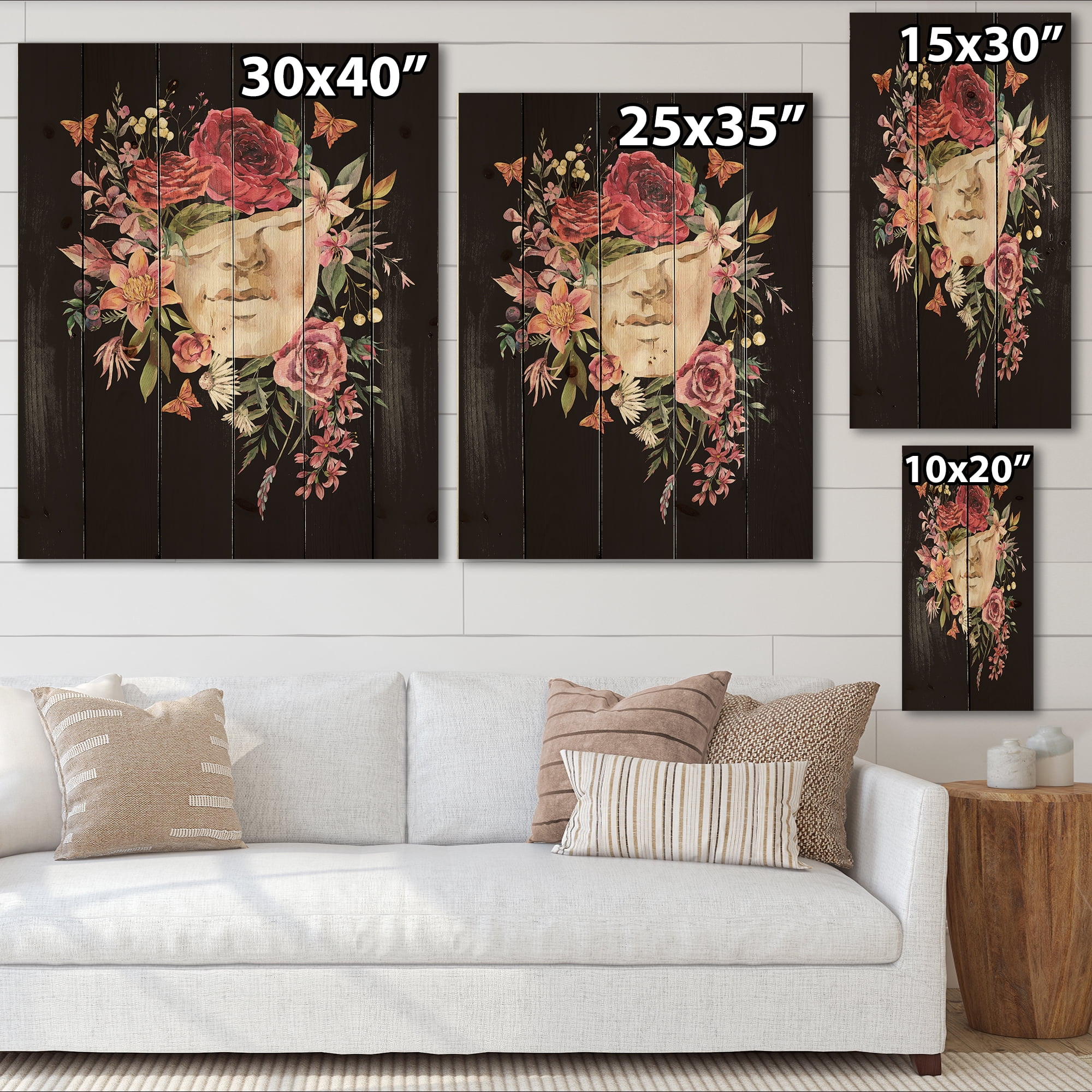 Designart 'Ancient Greek Sculpture Detail With Dry Flowers' Traditional Print on Natural Pine Wood