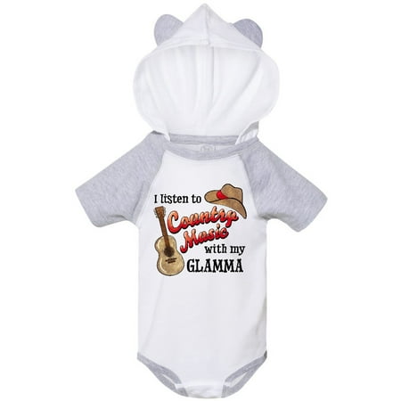 

Inktastic I Listen to Country Music with my Glamma Guitar and Hat Gift Baby Boy or Baby Girl Bodysuit