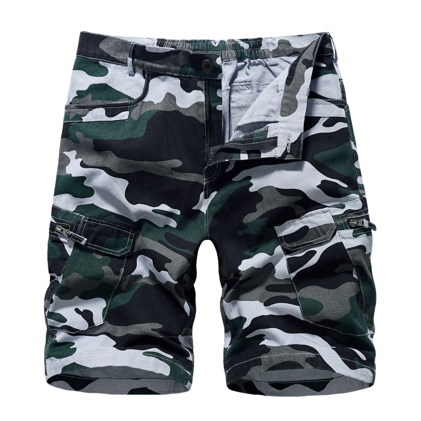 amidoa 6 Inch Inseam Shorts Men 2023 Summer Camouflage Buckle Zipper