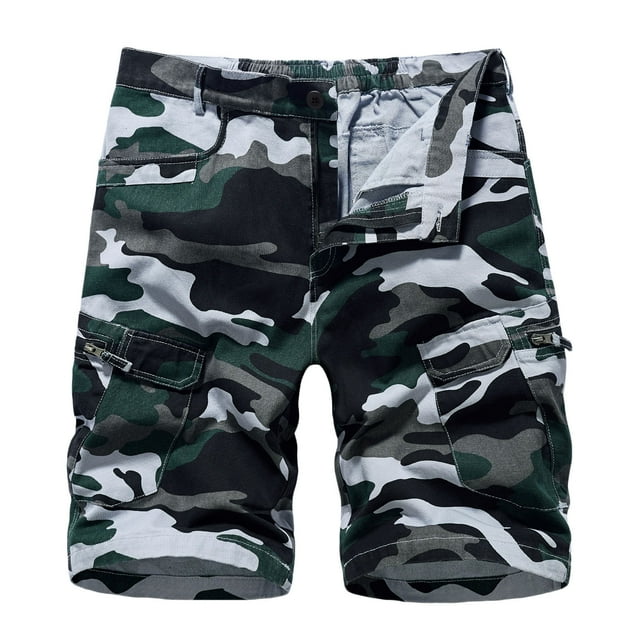 NaWent Men's Shorts Clearance Camouflage Zipper Button Multiple Pockets Cropped Cargo Pants Blue XL