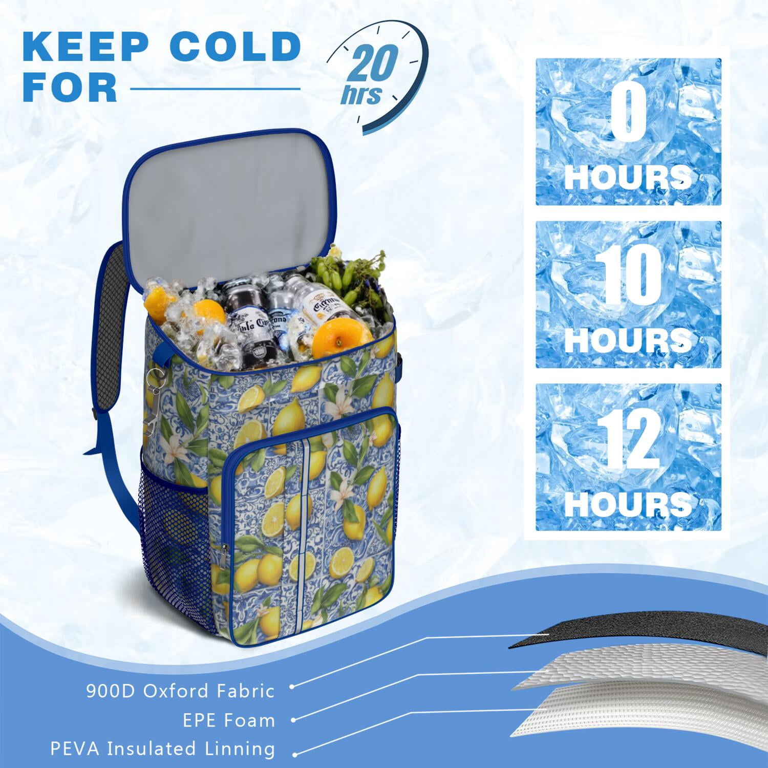 Travel Cooler Bag - Lemon Camping Beer Cooler Backpack with Bottle Opener- Waterproof Insulated Picnic Backpacks - Cooler Bag for Beach