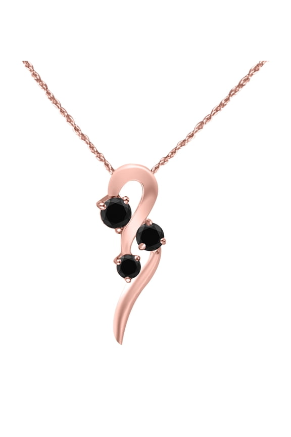 Three-Stone Black Curved Style 0.50 Ct. Diamond Pendant in 10k Rose White & Yellow Gold.