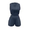 thumbnail image 4 of Wyongtao Women's Tracksuits Summer 2 Piece Outfits Short Sets Sleeveless Two Piece Lounge High Waisted Shorts with Pockets,Blue S, 4 of 7