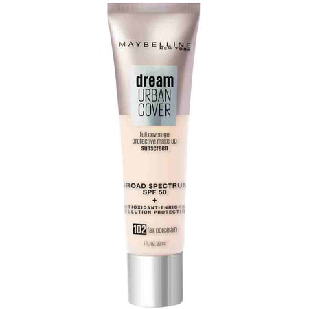 Maybelline Dream Urban Cover Flawless Coverage Foundation Makeup, SPF 50, Fair Porcelain, 1 fl.
