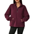 thumbnail image 3 of Fancyglim Sweatshirts for Women Oversized Fleece Tops Fall Half Zip V Neck Long Sleeve Pullover with Pockets Burgundy XL, 3 of 7