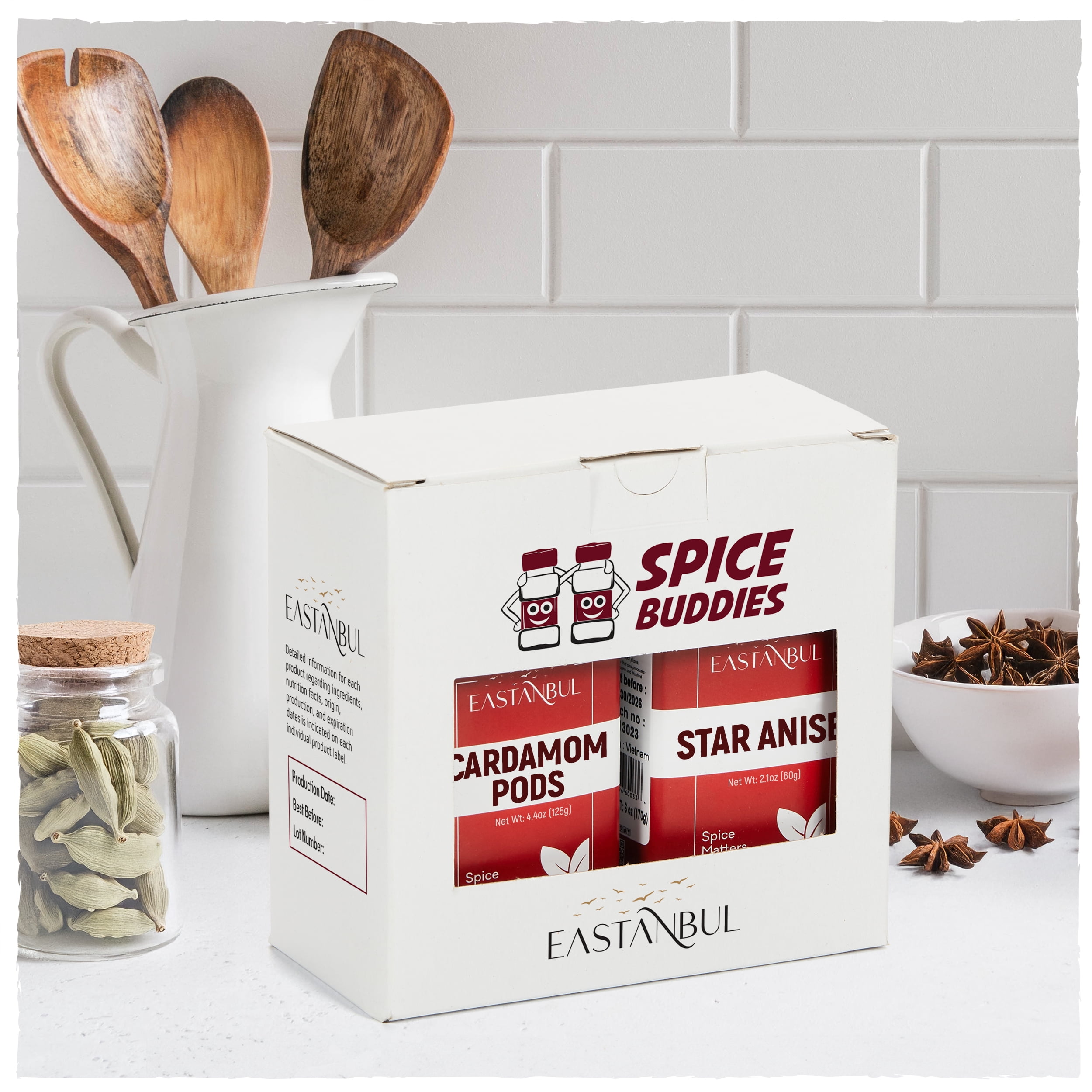 Eastanbul Cardamom Pods, 4.4oz and Star Anise, 2.1oz, Spice Buddies